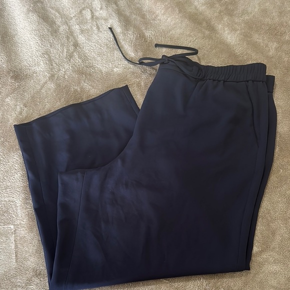 Talbots Navy Blue Pull-On Wide Leg Elastic Waist Drawstring  Pants - Picture 2 of 11